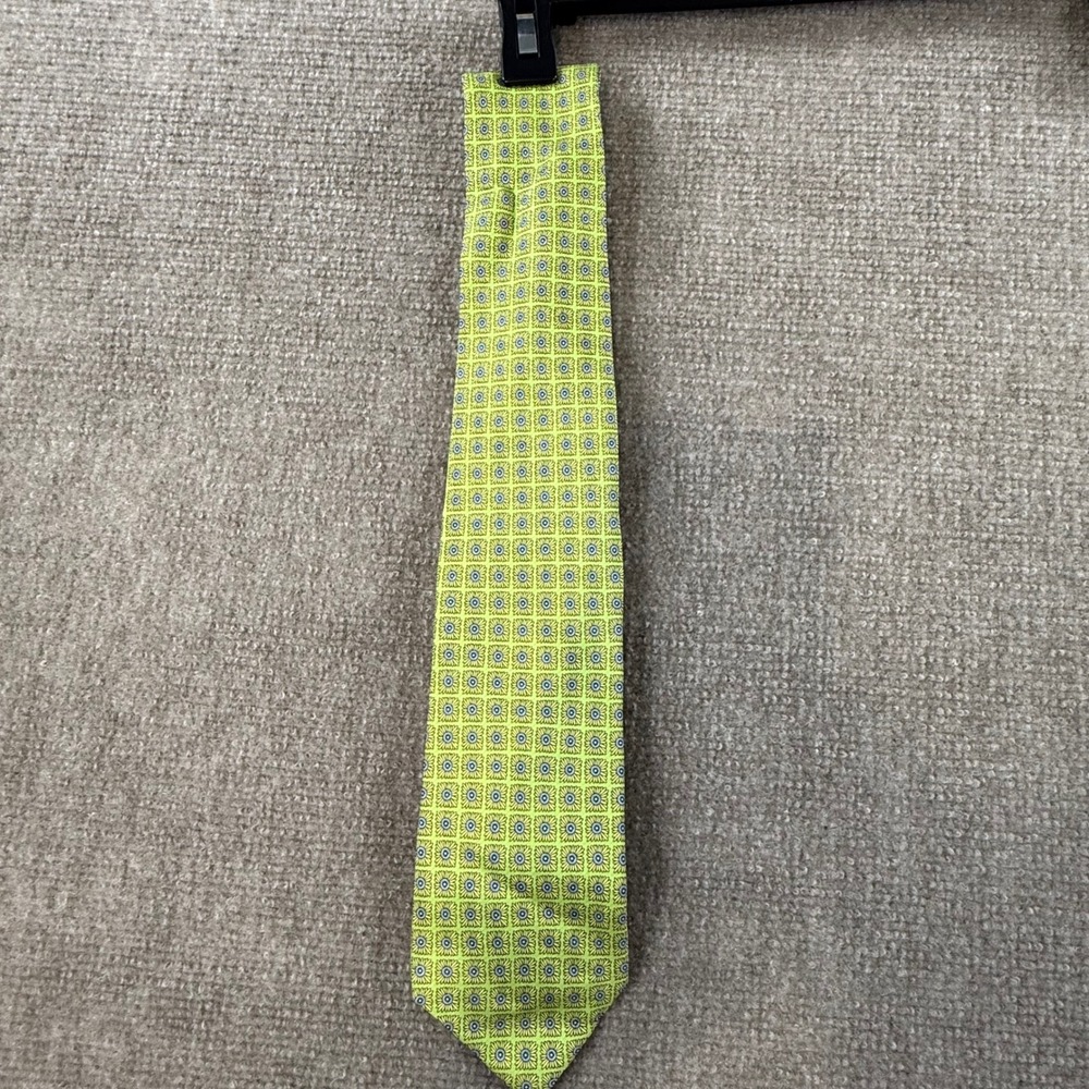 Peter Blair Mens Silk Tie Lime Green Yellow Blue Floral Geometric Made in USA